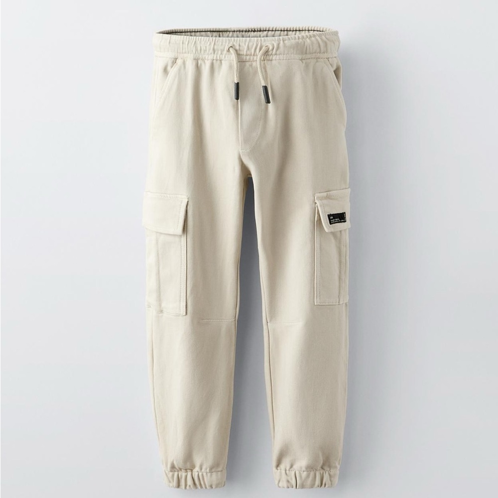 Zara Boys Khaki Cargo Drawstring Pants